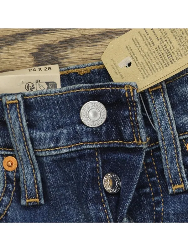 NWT Levi's Straight Jeans Button Fly High Rise Indigo Here We Go Blue 24x28 - Image 9