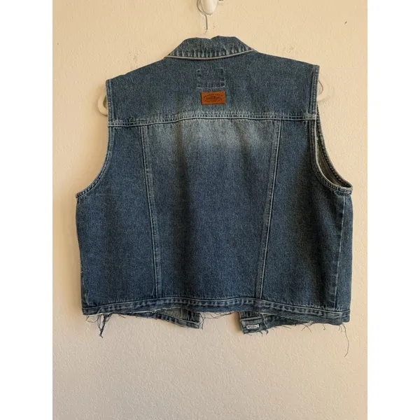 Vintage Nautica Denim Vest Raw Hem Women's Size 12 Biker‎ Collared Pockets 90s - Image 10