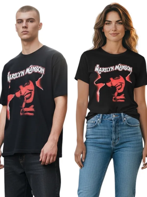 Bella Canvas Marilyn Manson UNISEX Short Sleeve Tour T-shirt Black Red Graphic M - Image 2