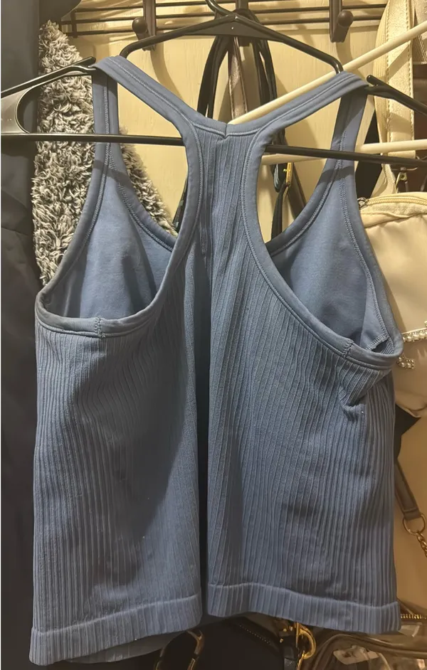Blue tank top with built in bra Size M - Image 2