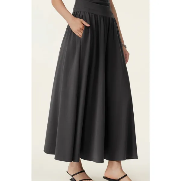 OGL Off White Pleated Midi Skirt Womens Size M Elastic Waist Flowy A Line - Image 4
