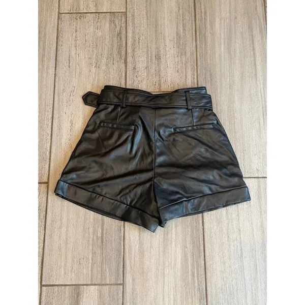NEW Generation Love Milo Vegan Leather Belted Shorts Black Size 2 - Image 5