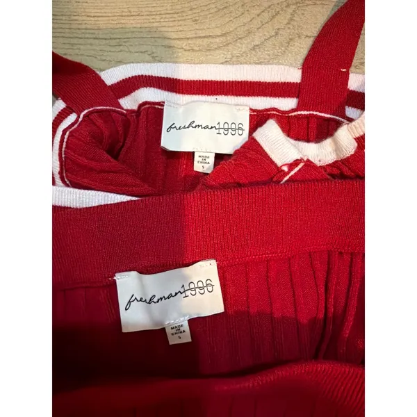 Freshman 1996 Womens Red White Cable Knit 2 Piece Crop Top and Mini‎ Skirt Set S - Image 2