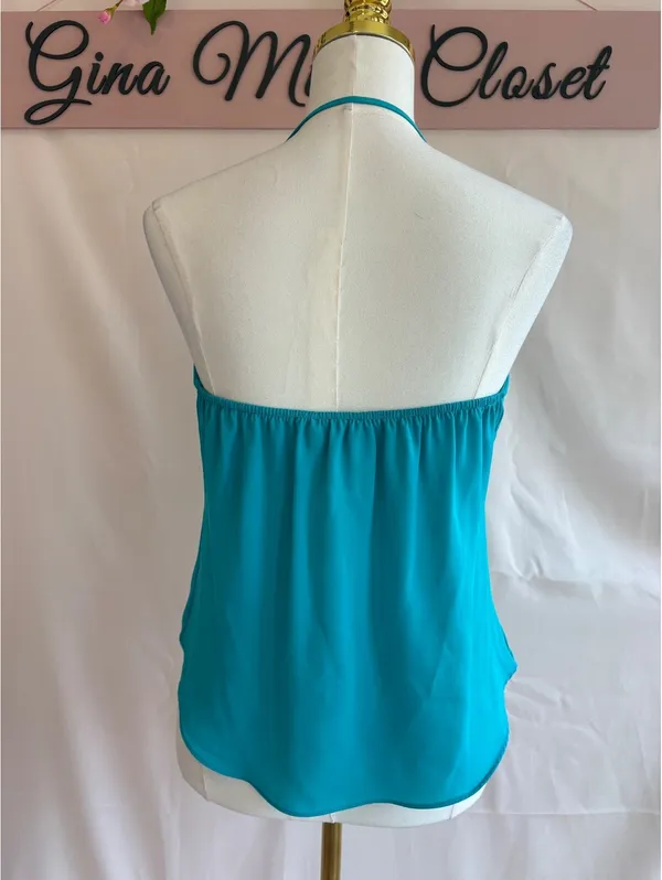 Bevello Teal Halter Tank Top Blouse Size Small - Image 2