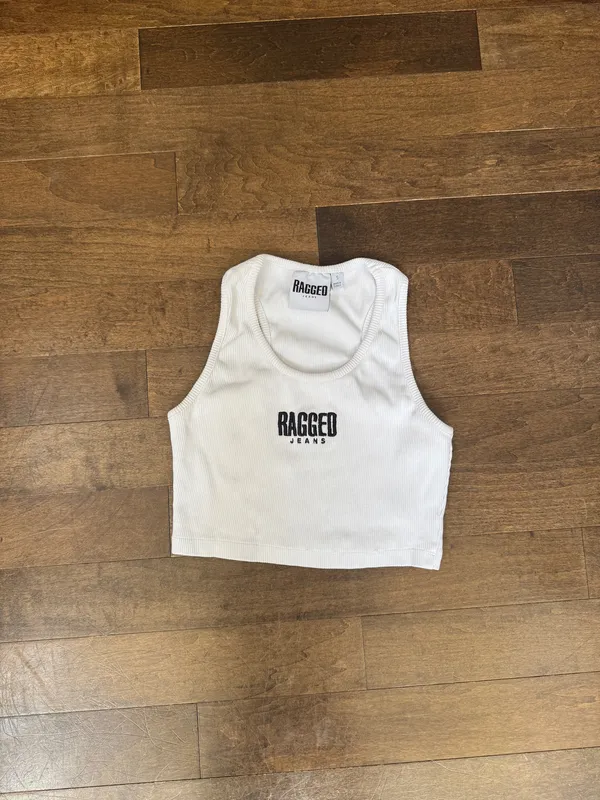 Ragged priest jeans white ribbed tank crop top embroidered logo - Image 2