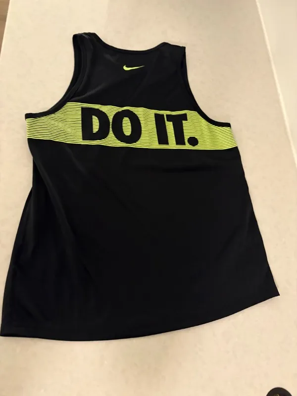 Nike Just Do It Graphic Tank Top Small Black Neon Green Dri-Fit 100% Polyester - Image 3