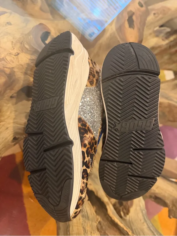 Golden Goose Leopard Print Sneakers with Blue laces and Pink Star! - Image 5