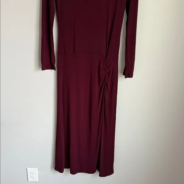 STAUD Portobella Side Ruch Midi Sheath Dress In Merlot Large - Image 4