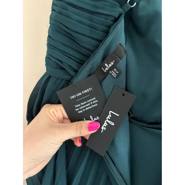 Lulus Wondrous Muse Emerald Pleated One-Shoulder Midi Dress Size XL NWT Wedding - Image 5