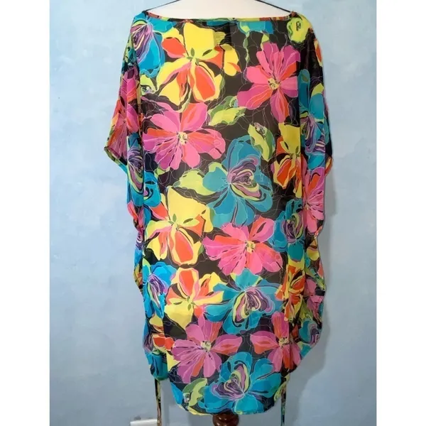 Vertigo Semi-Sheer Vibrant Floral Top Or Swim Cover XL - Image 6