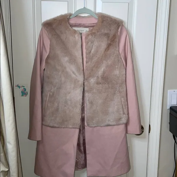 Zara pink wool peacoat faux fur blogger fave Small - Image 7