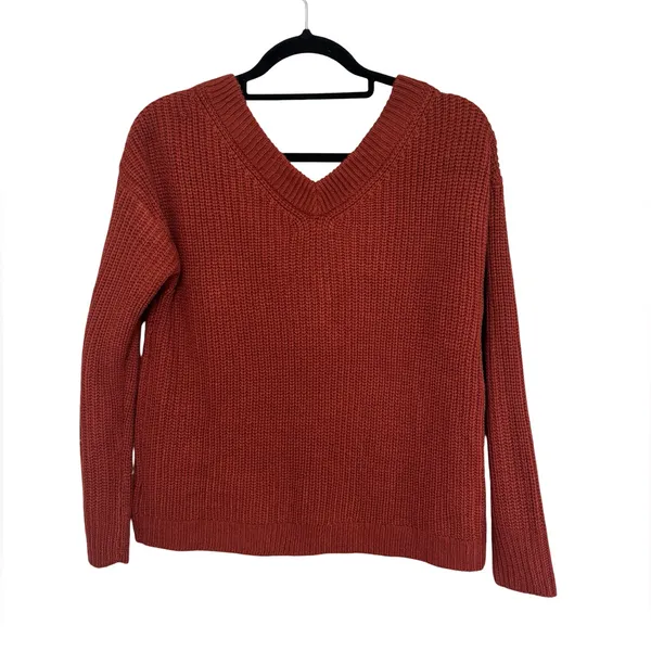 NEW Maurices Ribbed Henley V-Neck Sweater in Burnt Orange - Size M - Image 2