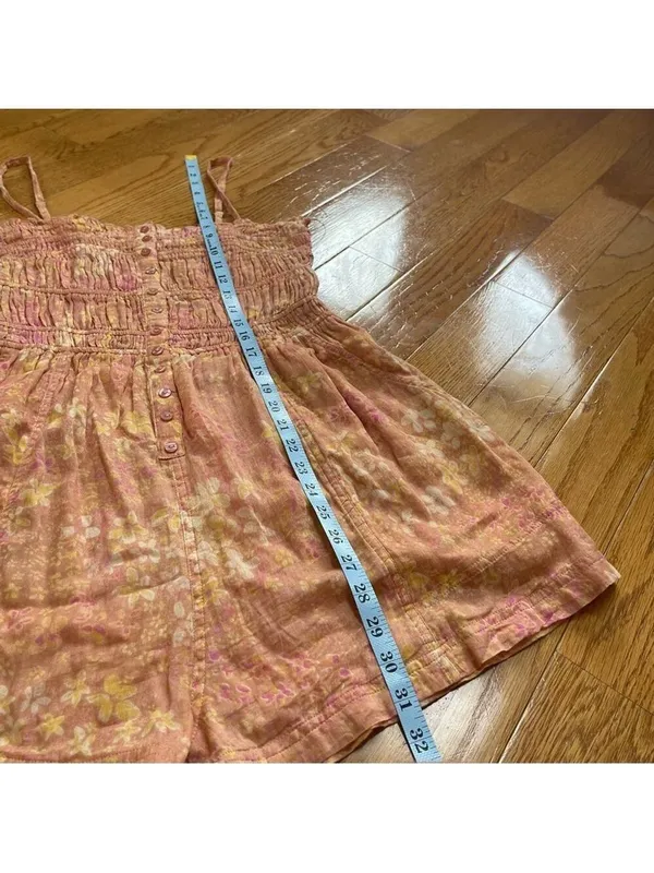 Free People FP One Sammi Shorts Romper 100% Cotton Floral print Orange boho Sz M - Image 6