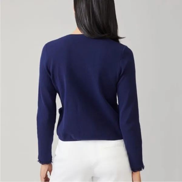 J. McLaughlin Marie Navy Blue Fringe Open Front Cardigan Sweater Pockets XL - Image 4