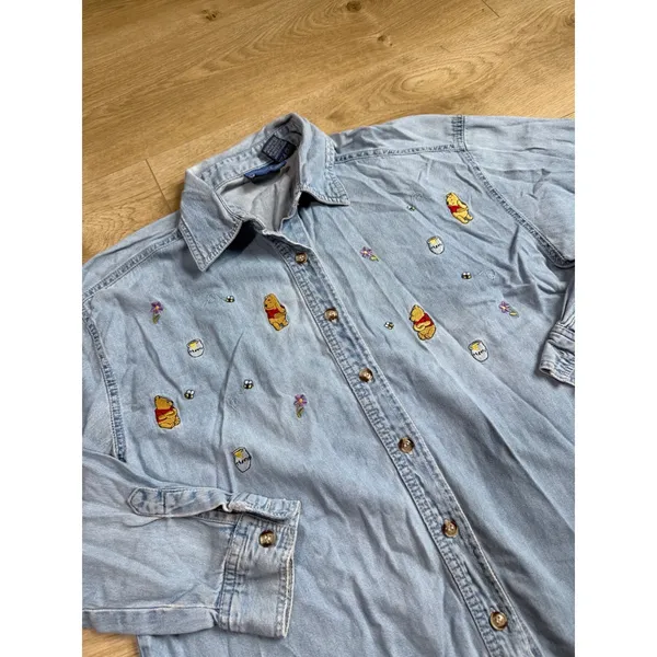 Winnie the Pooh Disney Store Vintage Embroidered Denim Shirt Sz M Hunny Pot - Image 4