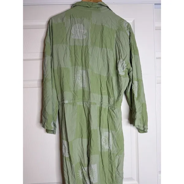 Native Youth Green Jumpsuit Hippie Distressed Patchwork Artsy Floral Celestial - Image 5