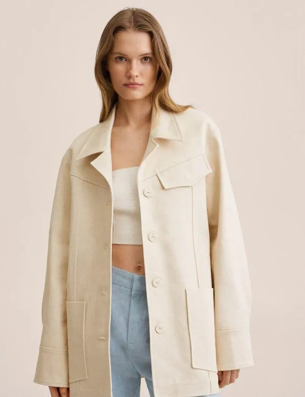 Mango NWT Oversized cotton jacket ECRU LARGE - Image 2