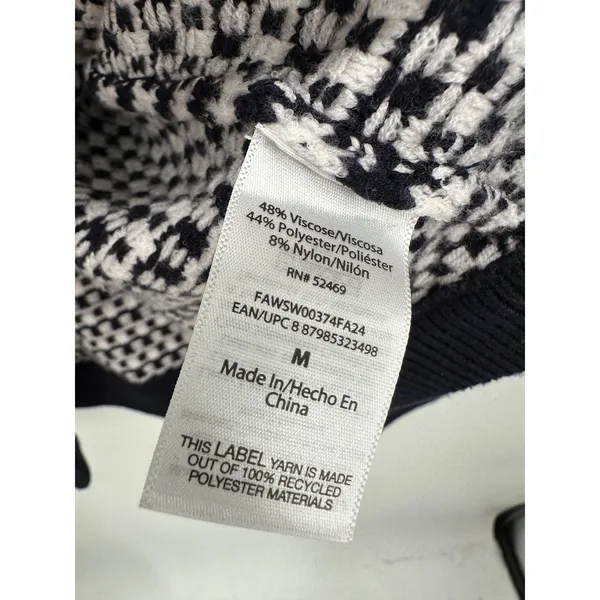 Free Assembly Womens Navy White Textured Knit Gold Button Cardigan Sweater M - Image 8