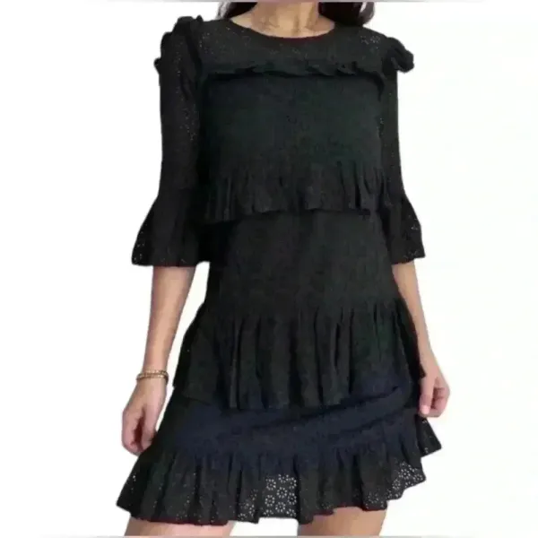 Madewell Women’s Black‎ Eyelet Waterlily Tiered Ruffle Boho Mini Dress Size 10 - Image 2