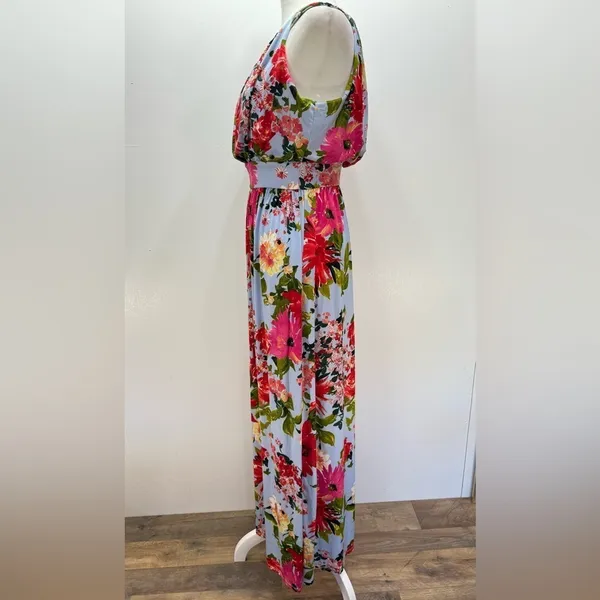 Tropical Floral Print Halter Maxi Dress Baby Blue Gilli ModCloth Vacation Party - Image 3
