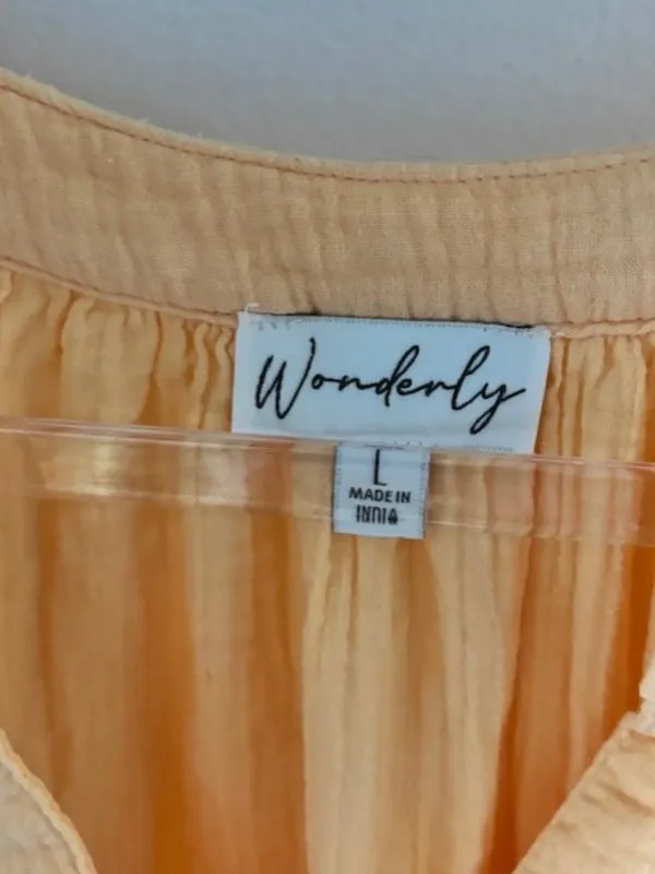Wonderly Women’s Large Mustard Yellow Gauze Peasant Blouse Boho Split Neck Top - Image 7