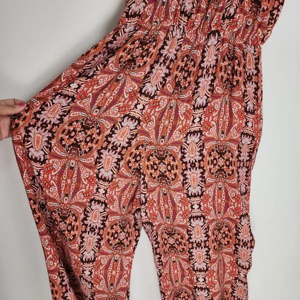 Purple Snow Wide Leg Jumpsuit Bohemian Ethnic Print Palazzo Spaghetti Straps M - Image 5