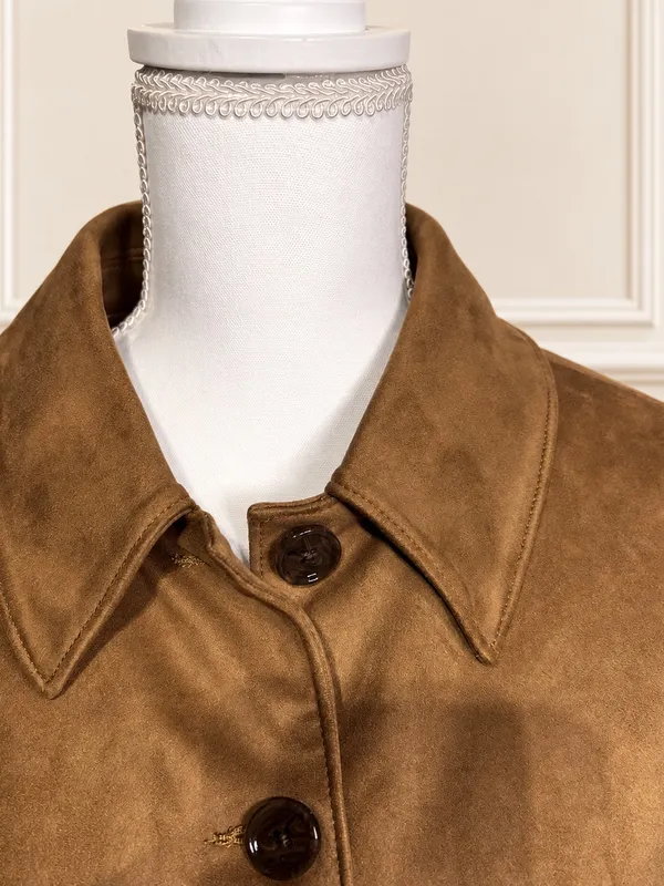 Abercrombie & Fitch Vegan Suede Camel Brown Shirt Jacket L - Image 3