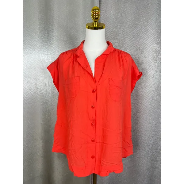 Maeve Anthropologie Coral Orange Button Down Short Sleeve Blouse Top Large - Image 3