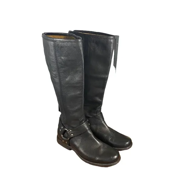 Frye Women’s Black Leather Phillip Harness Tall Riding Boots Back Zip Size 6 - Image 2