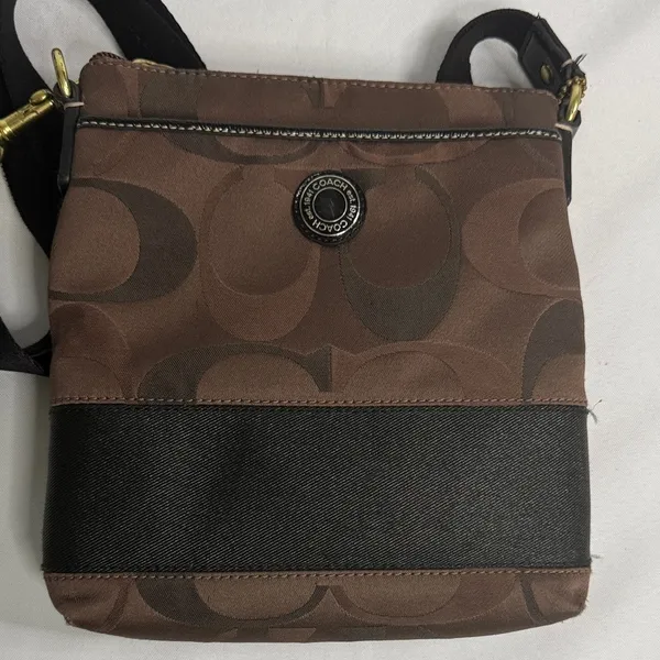 Coach Signature Brown and Black Crossbody Bag - Image 3