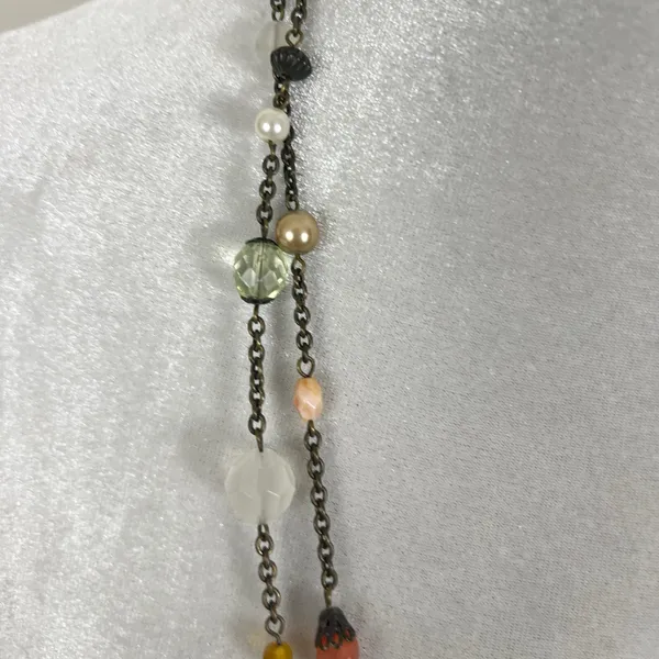 Multicolor Multi Shape Beaded Gold Tone Chain Long Layering Necklace Green - Image 4
