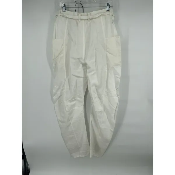 Anthropologie Pilcro Tucked-Knee Tapered Trousers Linen Size 29 White‎ - Image 3