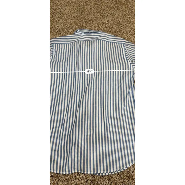 Vintage Izod Lacoste Blue White Striped Button Down Shirt Womens 12 Preppy Logo - Image 6