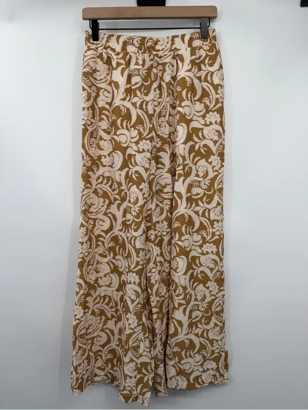 Philosophy Republic Floral Wide Leg Pull-On Pants S NWT Tan Cream - Image 2