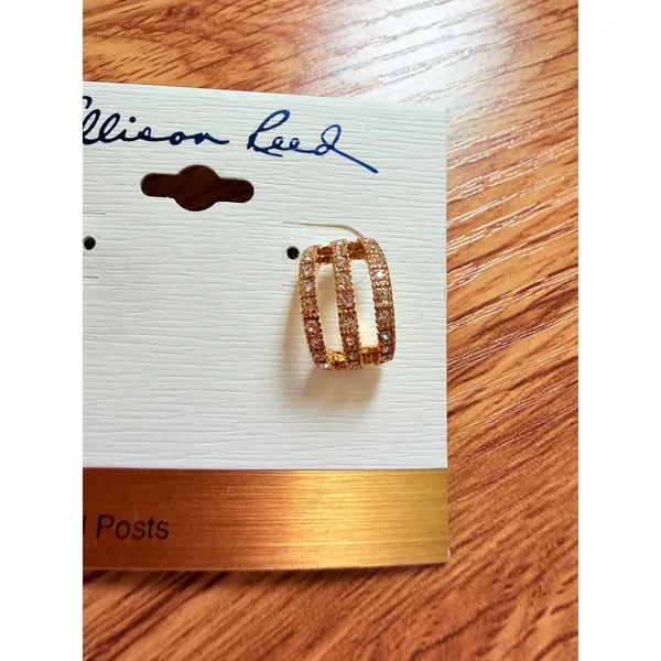 Allison Reed Gold Triple‎ Row Pave Rhinestone Hoop Earrings OS - Image 2