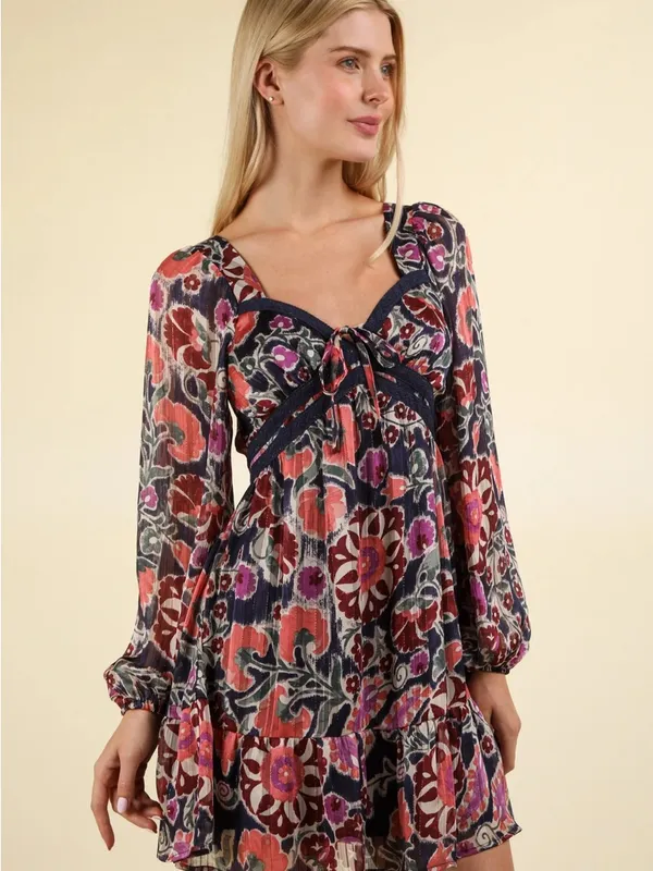 Boho Floral empire waist sweetheart neck dress from Pink Lily boutique - Image 2