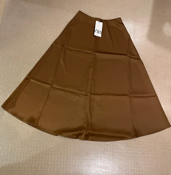 Zara A-line Midi Satin Skirt, Size S - Image 2