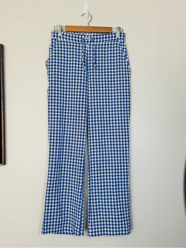Sonderhaus Perfect Pants Blue & White Gingham Relaxed Fit Cotton Pants Size XS - Image 5