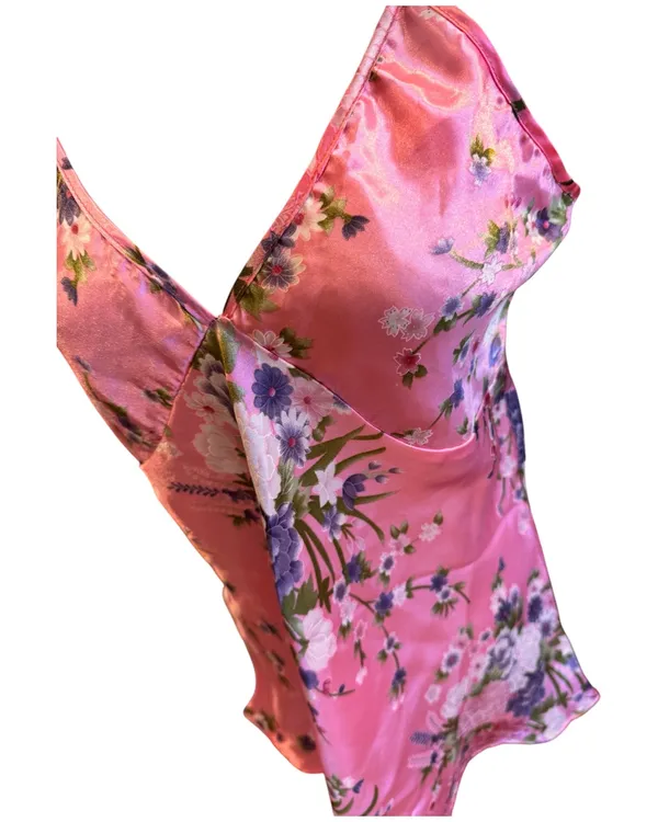 Floral Nightgown Chemise Pink Purple Satin XL - Image 4