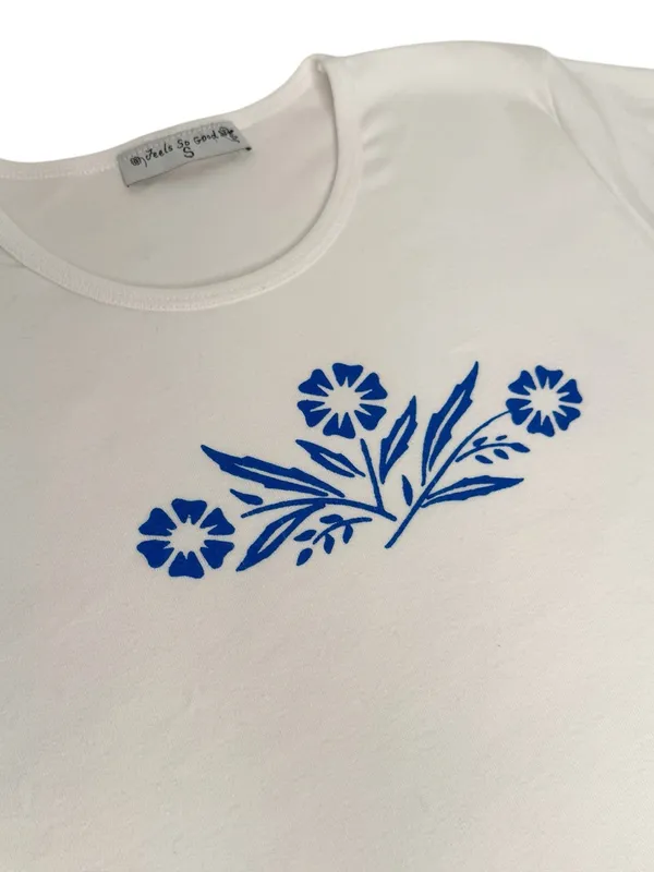 Feels So Good Cornflower Print Top Size S White - Image 2