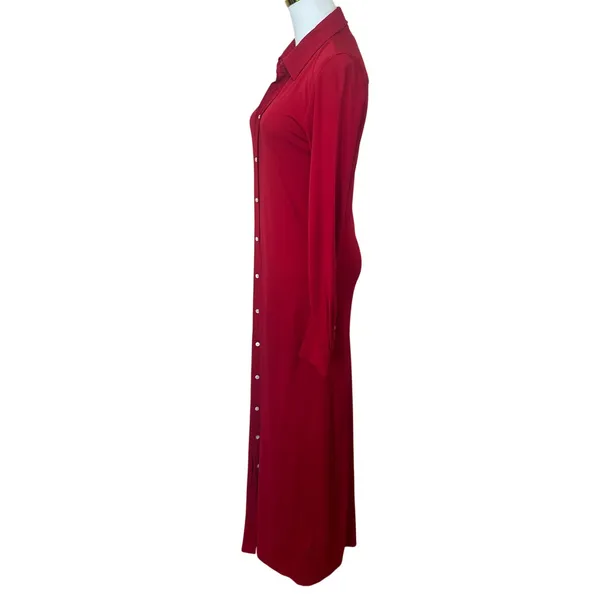 Polo Ralph Lauren Red Midi Shirt Dress MEDIUM Duster Preppy Jersey Designer $300 - Image 11