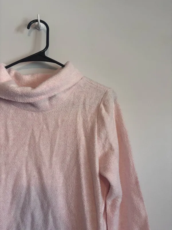 J. Crew Light Pink Fleece Pullover Cowl Neck Knit Long Sleeve Sweater Top - Image 4