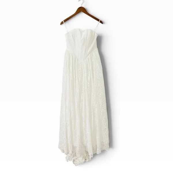 Lulus Shiori White Lace Bustier Basque Waist Strapless Maxi Dress size M NWT - Image 2