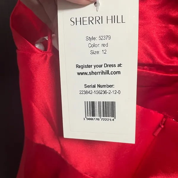 NWT Sherri Hill 52378 Satin cocktail Dress with V-neck bodice Red size‎ 12 $298 - Image 7