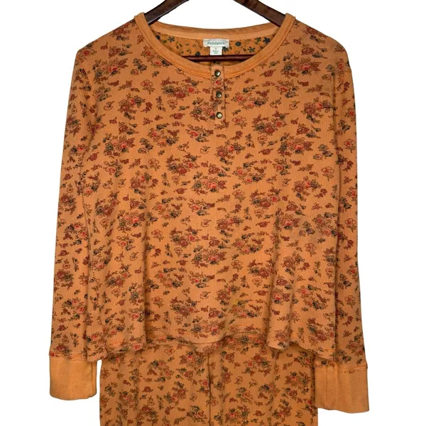Sundance Women's Thermal Knit Pajamas Set Size Small Floral Long Sleeves - Image 3