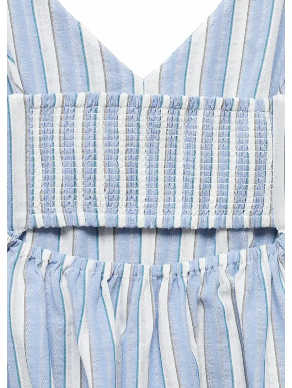 Mango 100% Cotton Cut-Out Back Striped Dress Sky Blue Stripe NWT Size XXL / 12 - Image 7