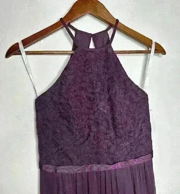 NWT David's Bridal F19608 Plum Long Lace Mesh High Neck Sz 2 - Image 3