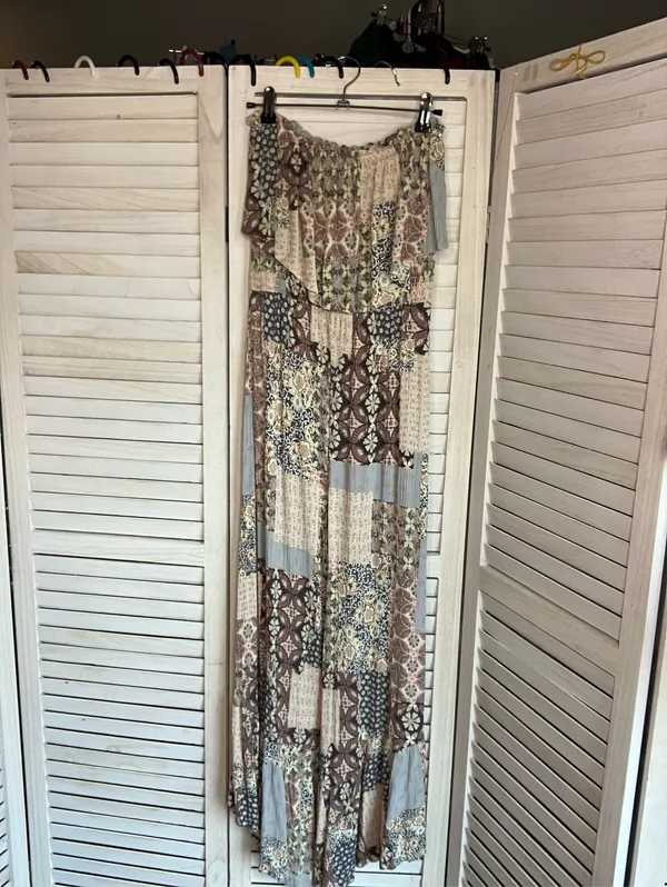 ILLA ILLA Patchwork Boho Off-Shoulder Wide Leg Jumpsuit Size Small - Image 4
