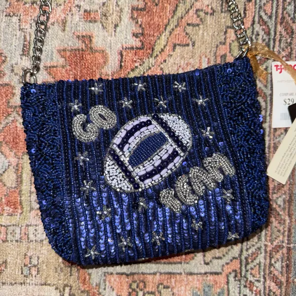 TJMaxx Go Team Navy and Silver Football Beaded Shoulder Bag - Image 2