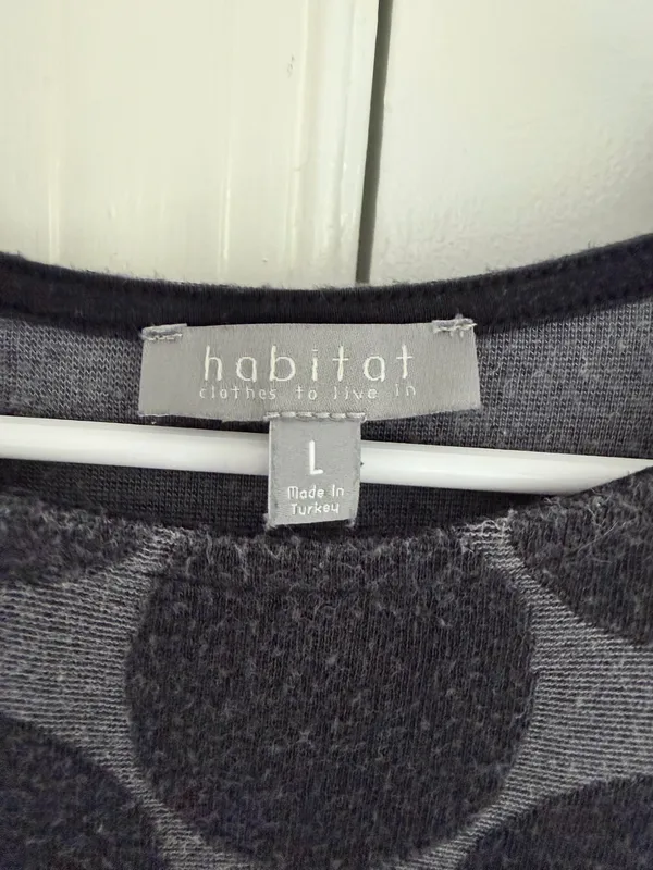 Habitat Top Womens Large Gray Polka Dot 3/4 Sleeve Knit Artsy Art To Wear FLAW - Image 4